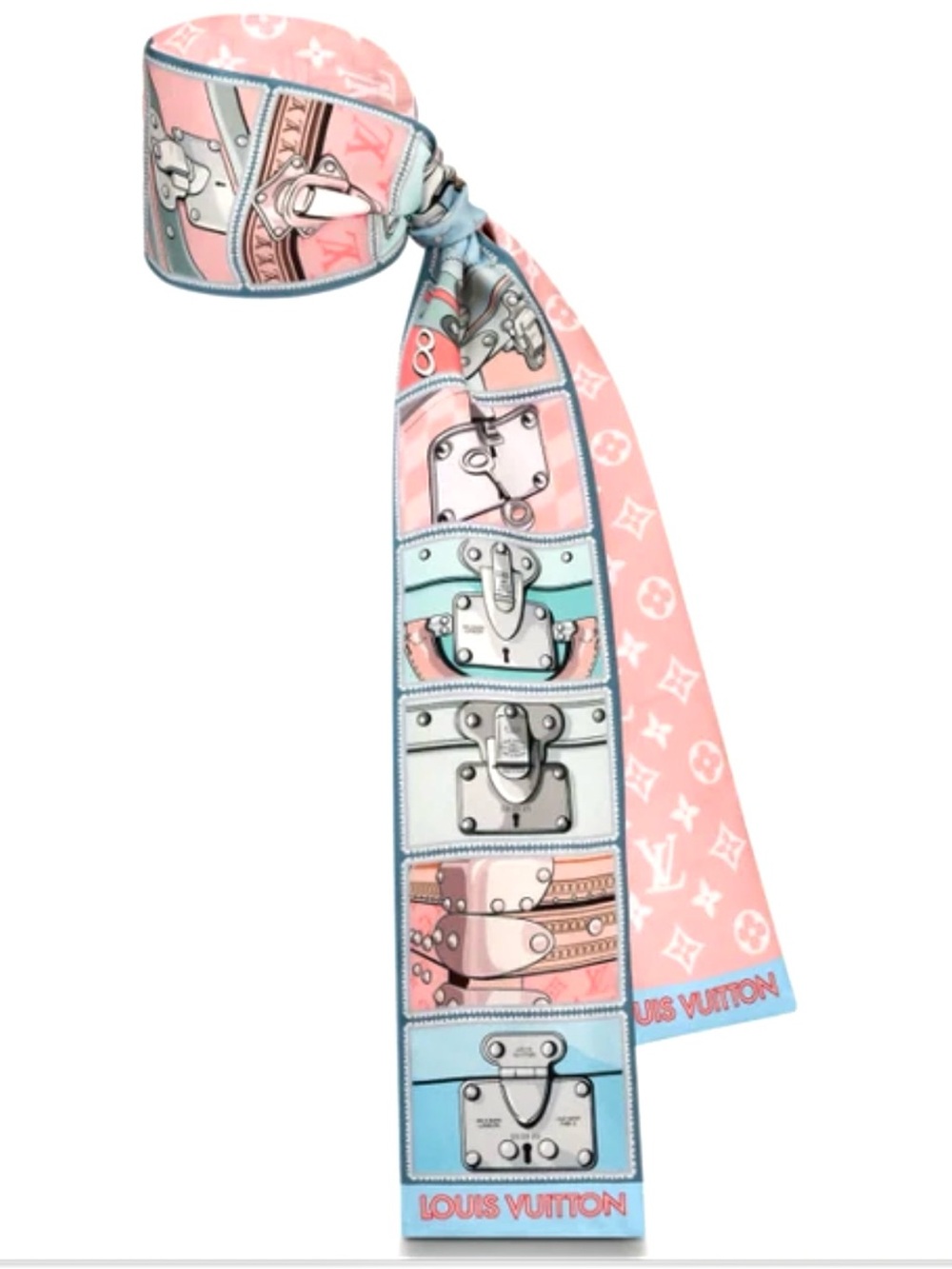 Louis Vuitton: 100% Silk Reversible “Lock It” Bandeau Scarf- DISCONTINUED